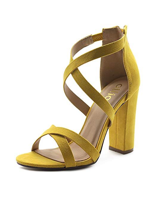 Ollio Women's Shoes Faux Suede or Faux Leather Ankle Toe Cross Strap Zip Up High Heels Pumps Sandals H98