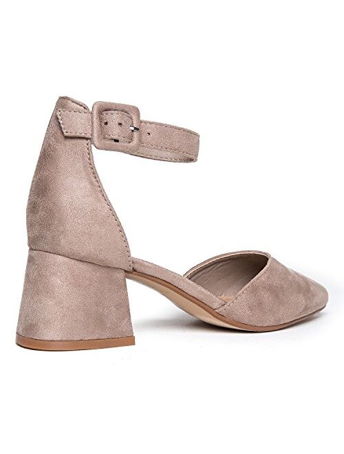 J. Adams DOrsay Chunky Block Heel Pointed Toe Ankle Strap Sandal Low Casual Kitten Heel Dottie