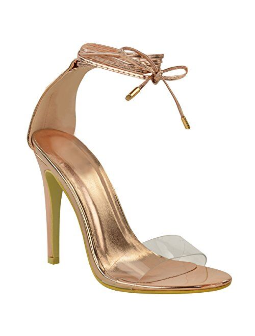 Fashion Thirsty Womens High Heel Barely There Clear Perspex Ankle Strappy Sandals Size