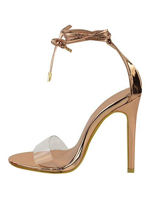 Fashion Thirsty Womens High Heel Barely There Clear Perspex Ankle Strappy Sandals Size