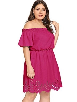 Women's Plus Size Off The Shoulder Hollowed Out Scallop Hem Party Short Dresses