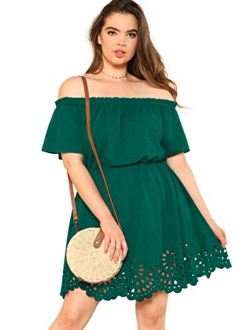 Women's Plus Size Off The Shoulder Hollowed Out Scallop Hem Party Short Dresses