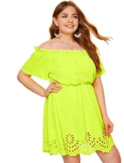 Women's Plus Size Off The Shoulder Hollowed Out Scallop Hem Party Short Dresses