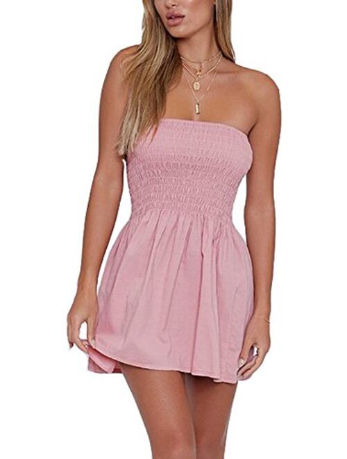 Angelegant Tube Top Dress Women Sexy Strapless Mini Dress Sleeveless Summer Dresses