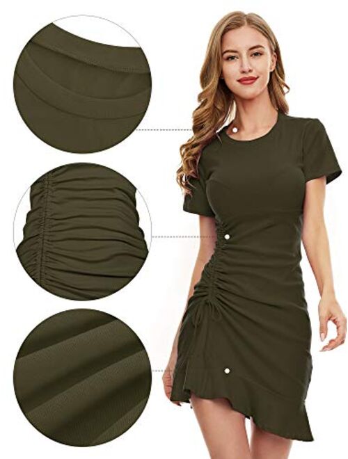 SATINIOR Women's Short Sleeve Ruched Bodycon Mini T-Shirt Dress Casual Crew Neck Mini Dress