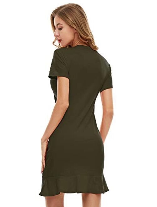 SATINIOR Women's Short Sleeve Ruched Bodycon Mini T-Shirt Dress Casual Crew Neck Mini Dress