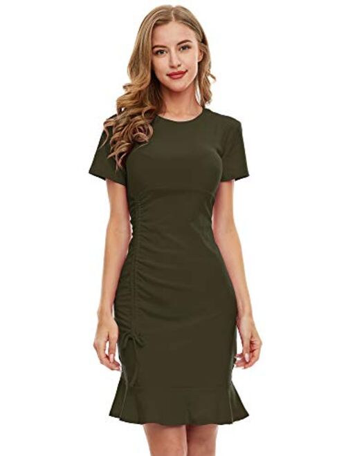 SATINIOR Women's Short Sleeve Ruched Bodycon Mini T-Shirt Dress Casual Crew Neck Mini Dress