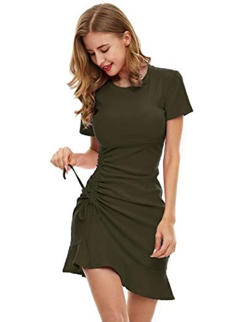 SATINIOR Women's Short Sleeve Ruched Bodycon Mini T-Shirt Dress Casual Crew Neck Mini Dress