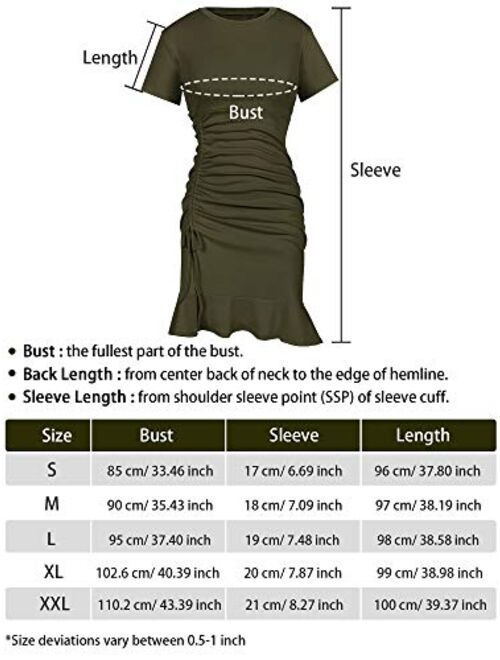 SATINIOR Women's Short Sleeve Ruched Bodycon Mini T-Shirt Dress Casual Crew Neck Mini Dress