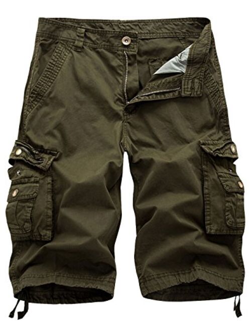 chouyatou Men's Active Normal Waist Loose Multi-Pocket Versatile Twill Cargo Shorts