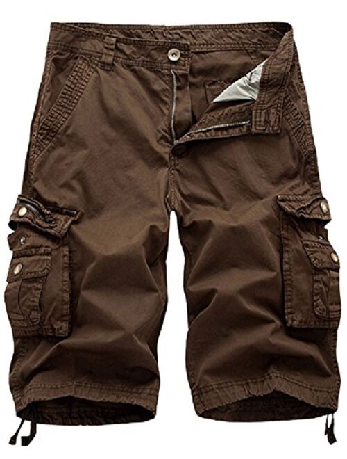 chouyatou Men's Active Normal Waist Loose Multi-Pocket Versatile Twill Cargo Shorts