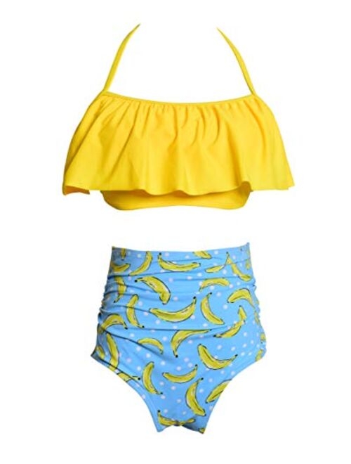 Rosiika Girls Kids Swimsuit Two Pieces Bikini Set Ruffle Falbala Swimwear Bathing Suits