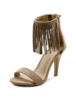 Ollio Women's Shoe Fringe Ankle High Pump Heel Sandals