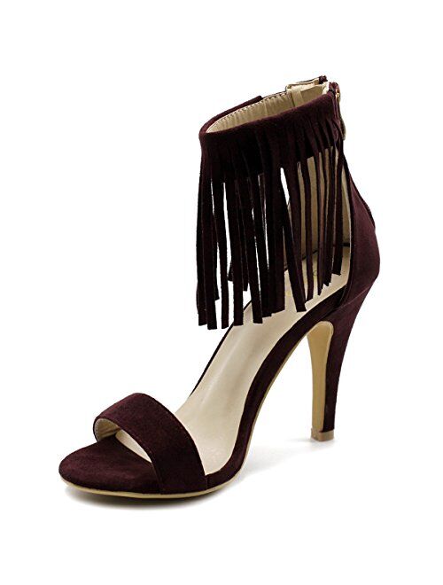 Ollio Women's Shoe Fringe Ankle High Pump Heel Sandals