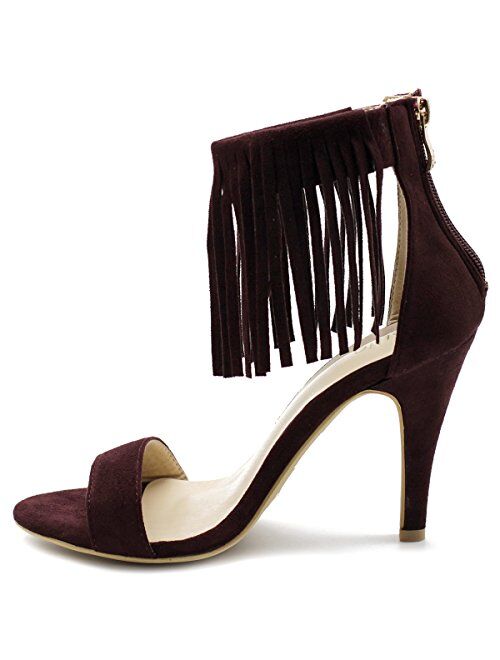 Ollio Women's Shoe Fringe Ankle High Pump Heel Sandals