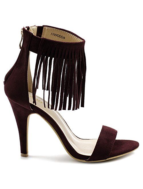 Ollio Women's Shoe Fringe Ankle High Pump Heel Sandals