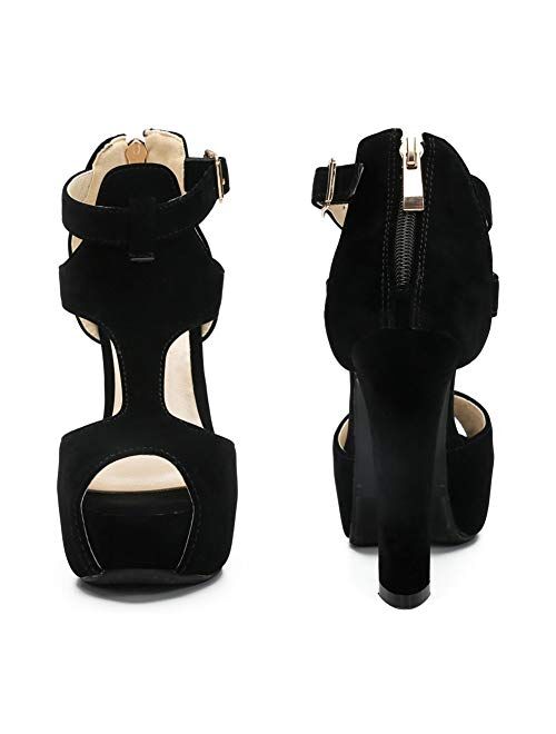 Women's Peep-Toe Platform Block High Heel Dress Sandals