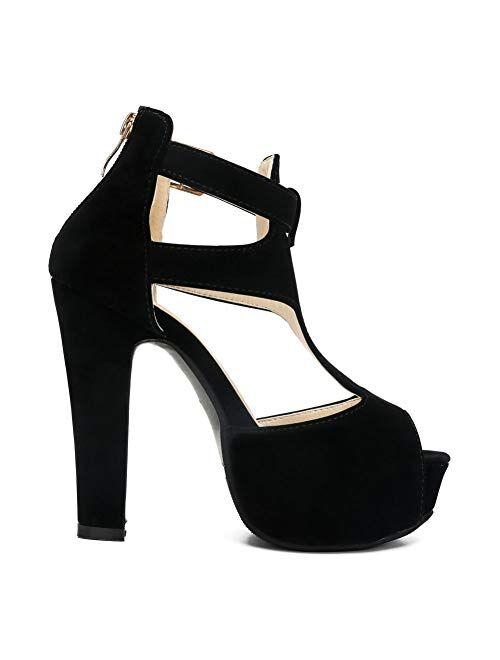 Women's Peep-Toe Platform Block High Heel Dress Sandals