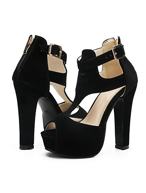 Women's Peep-Toe Platform Block High Heel Dress Sandals