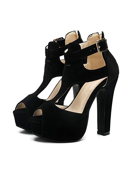 Women's Peep-Toe Platform Block High Heel Dress Sandals