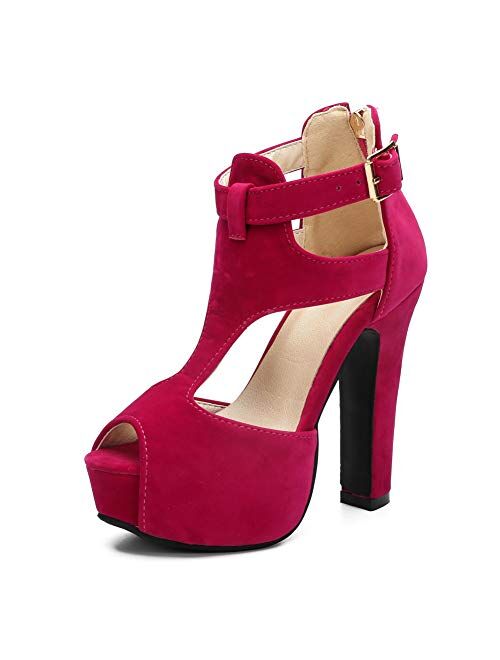 Women's Peep-Toe Platform Block High Heel Dress Sandals