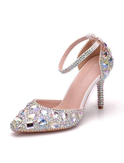 Royal Blue Rhinestone Sandals Thin High Heels Pointed Toe Sandals Blue Crystal Heels Shoes Fashion High Heel Shoes