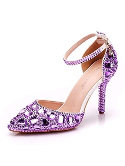 Royal Blue Rhinestone Sandals Thin High Heels Pointed Toe Sandals Blue Crystal Heels Shoes Fashion High Heel Shoes