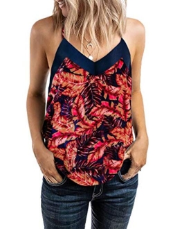 BLENCOT Women's V Neck Strappy Embroidery Tank Tops Loose Casual Sleeveless Shirts Blouses