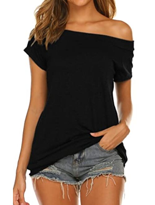 Halife Women's Off The Shoulder Tops Summer Casual Short Sleeve T Shirts