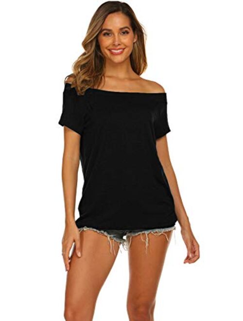 Halife Women's Off The Shoulder Tops Summer Casual Short Sleeve T Shirts