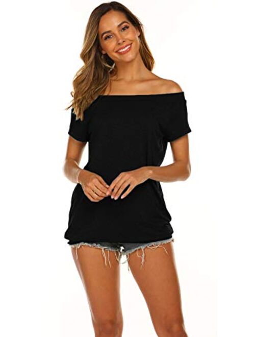 Halife Women's Off The Shoulder Tops Summer Casual Short Sleeve T Shirts