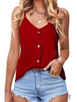 BLENCOT Button Down V Neck Strappy Tank Tops Loose Casual Sleeveless Shirts Blouses