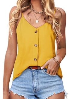 BLENCOT Button Down V Neck Strappy Tank Tops Loose Casual Sleeveless Shirts Blouses