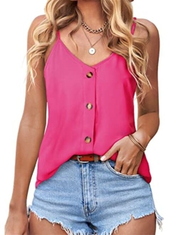 BLENCOT Button Down V Neck Strappy Tank Tops Loose Casual Sleeveless Shirts Blouses