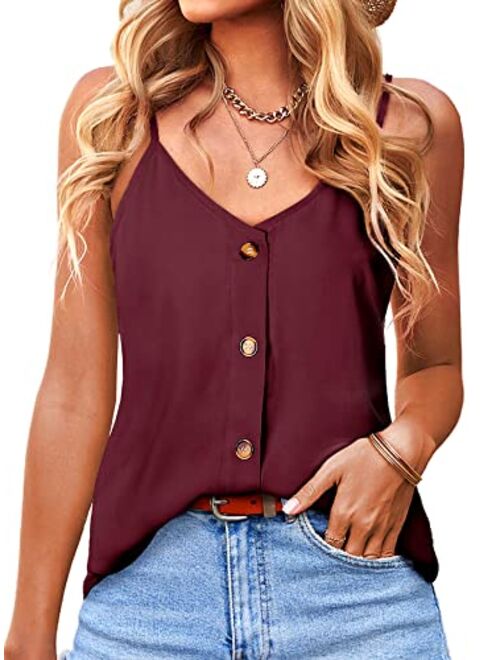 BLENCOT Button Down V Neck Strappy Tank Tops Loose Casual Sleeveless Shirts Blouses