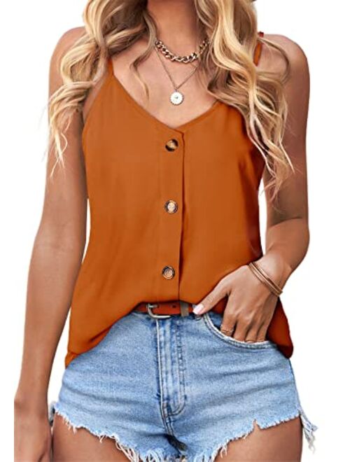 BLENCOT Button Down V Neck Strappy Tank Tops Loose Casual Sleeveless Shirts Blouses