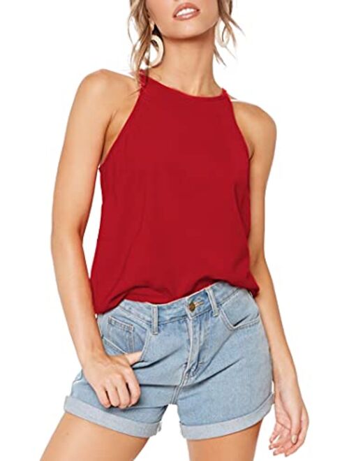 LouKeith Womens Tops Sleeveless Halter Racerback Summer Basic Tee Shirts Cami Tank Tops Beach Blouses