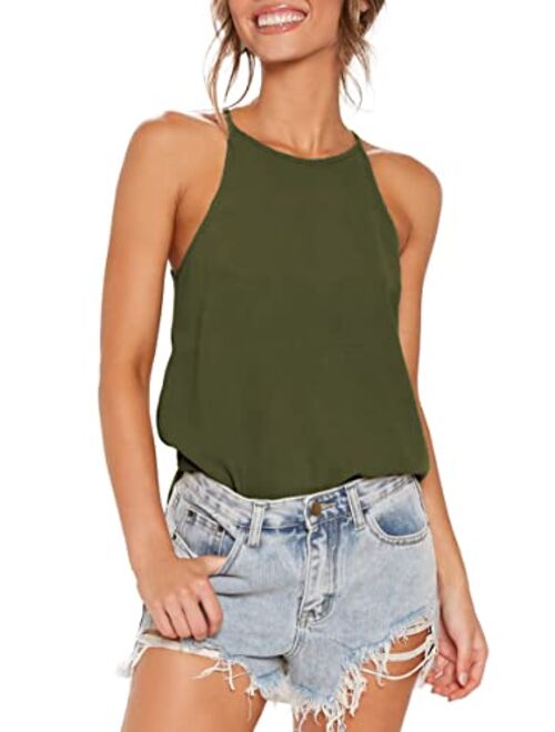 LouKeith Womens Tops Sleeveless Halter Racerback Summer Basic Tee Shirts Cami Tank Tops Beach Blouses