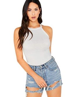 Women's Sleeveless Racerback Knit Slim Summer Basic Halter Cami Top