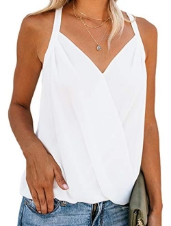 Niitawm Womens Draped Wrap Tank Tops Halter Neck Chiffon Sleeveless Sexy Camisole Tunic Tops