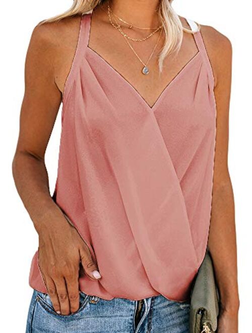 Niitawm Womens Draped Wrap Tank Tops Halter Neck Chiffon Sleeveless Sexy Camisole Tunic Tops