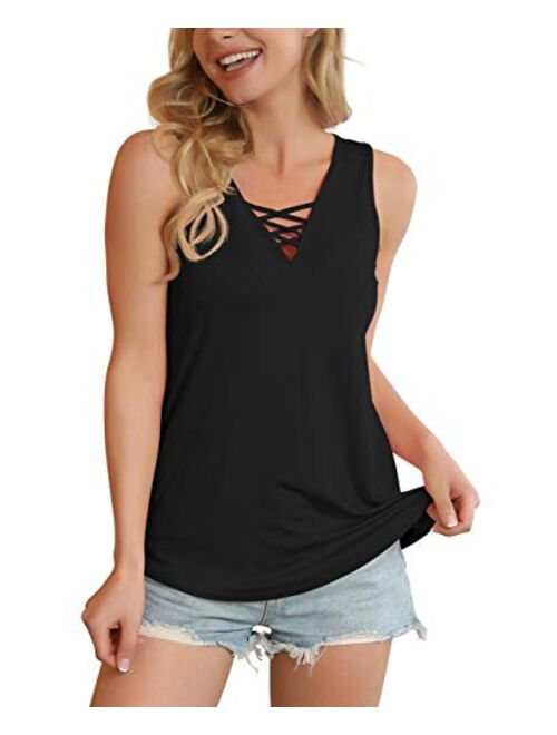 Feiersi Women's Sleeveless Criss Cross Casual Tank Tops Basic Blouse