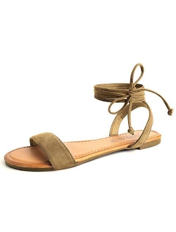 SANDALUP Tie Up Ankle Strap Flat Sandals for Women