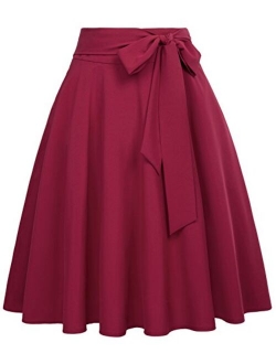 Women's High Waist A-Line Pockets Skirt Skater Flared Midi Skirt