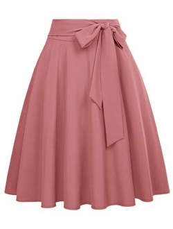 Women's High Waist A-Line Pockets Skirt Skater Flared Midi Skirt