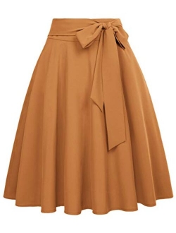 Women's High Waist A-Line Pockets Skirt Skater Flared Midi Skirt