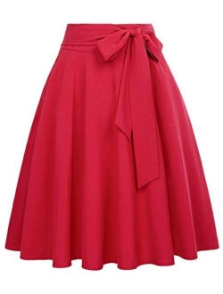 Women's High Waist A-Line Pockets Skirt Skater Flared Midi Skirt