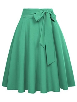 Women's High Waist A-Line Pockets Skirt Skater Flared Midi Skirt