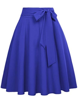 Women's High Waist A-Line Pockets Skirt Skater Flared Midi Skirt