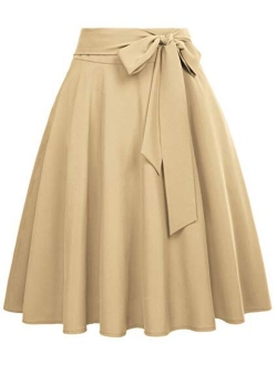 Women's High Waist A-Line Pockets Skirt Skater Flared Midi Skirt